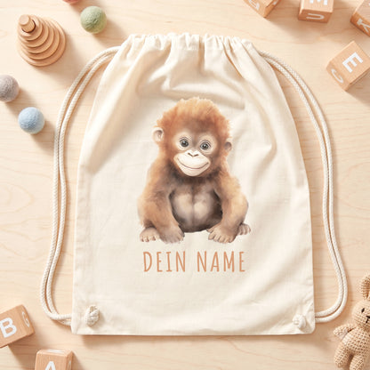Affe Turnbeutel Kinder personalisierter Sportbeutel für den Kindergarten Stoffbeutel mit Kordelzug