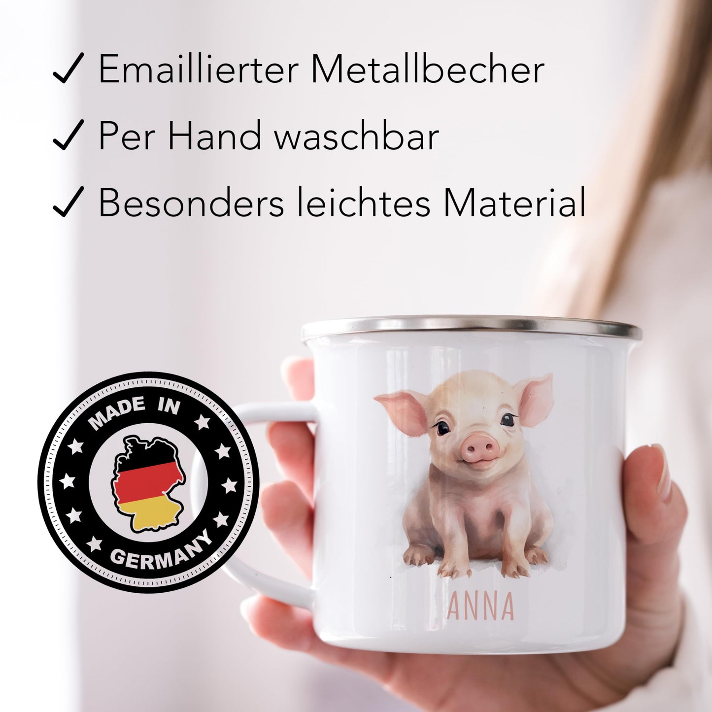 Emaille Tasse Tiere personalisiert
