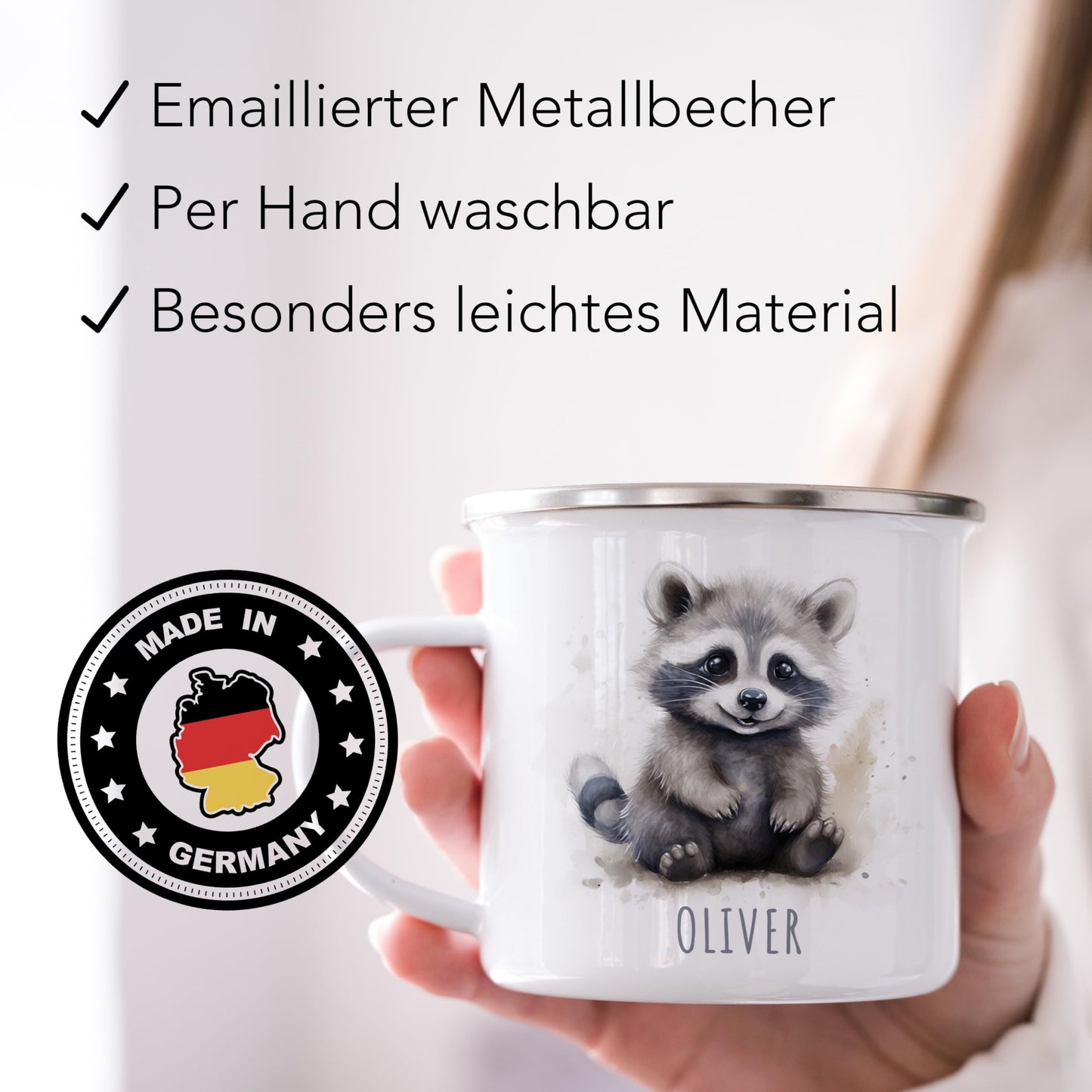 Emaille Tasse Tiere personalisiert