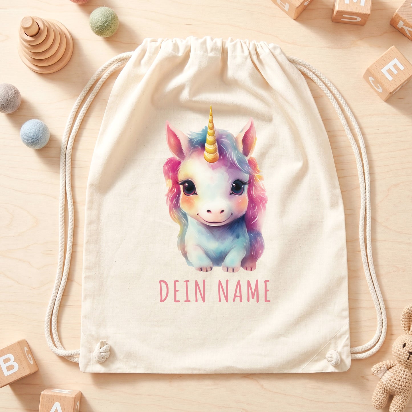 Einhorn Turnbeutel Kinder personalisierter Sportbeutel für den Kindergarten Stoffbeutel mit Kordelzug
