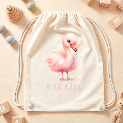 Flamingo Turnbeutel Kinder personalisierter Sportbeutel für den Kindergarten Stoffbeutel mit Kordelzug