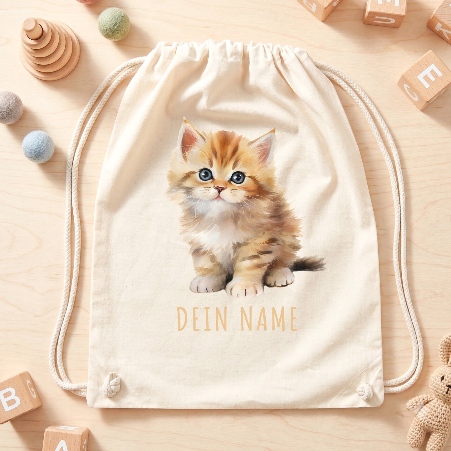 Katze Turnbeutel Kinder personalisierter Sportbeutel für den Kindergarten Stoffbeutel mit Kordelzug