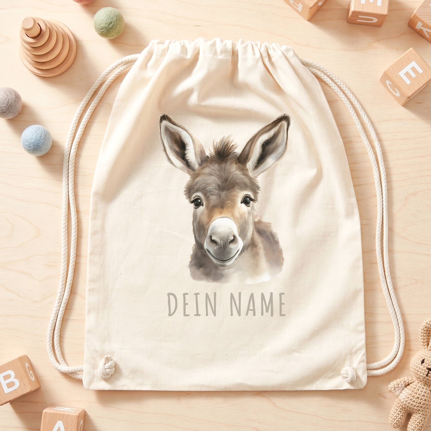 Esel Turnbeutel Kinder personalisierter Sportbeutel für den Kindergarten Stoffbeutel mit Kordelzug