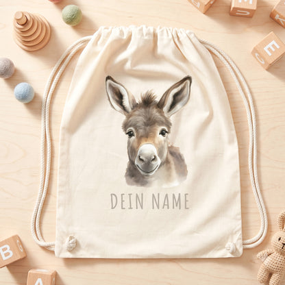Esel Turnbeutel Kinder personalisierter Sportbeutel für den Kindergarten Stoffbeutel mit Kordelzug
