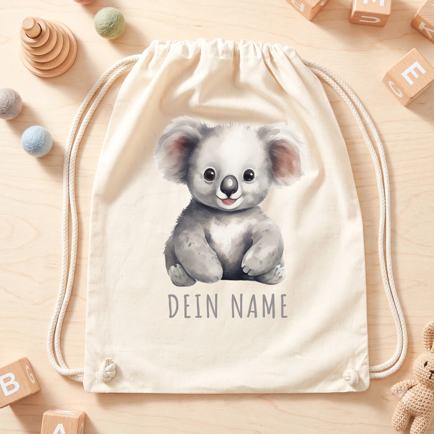 Koala Turnbeutel Kinder personalisierter Sportbeutel für den Kindergarten Stoffbeutel mit Kordelzug
