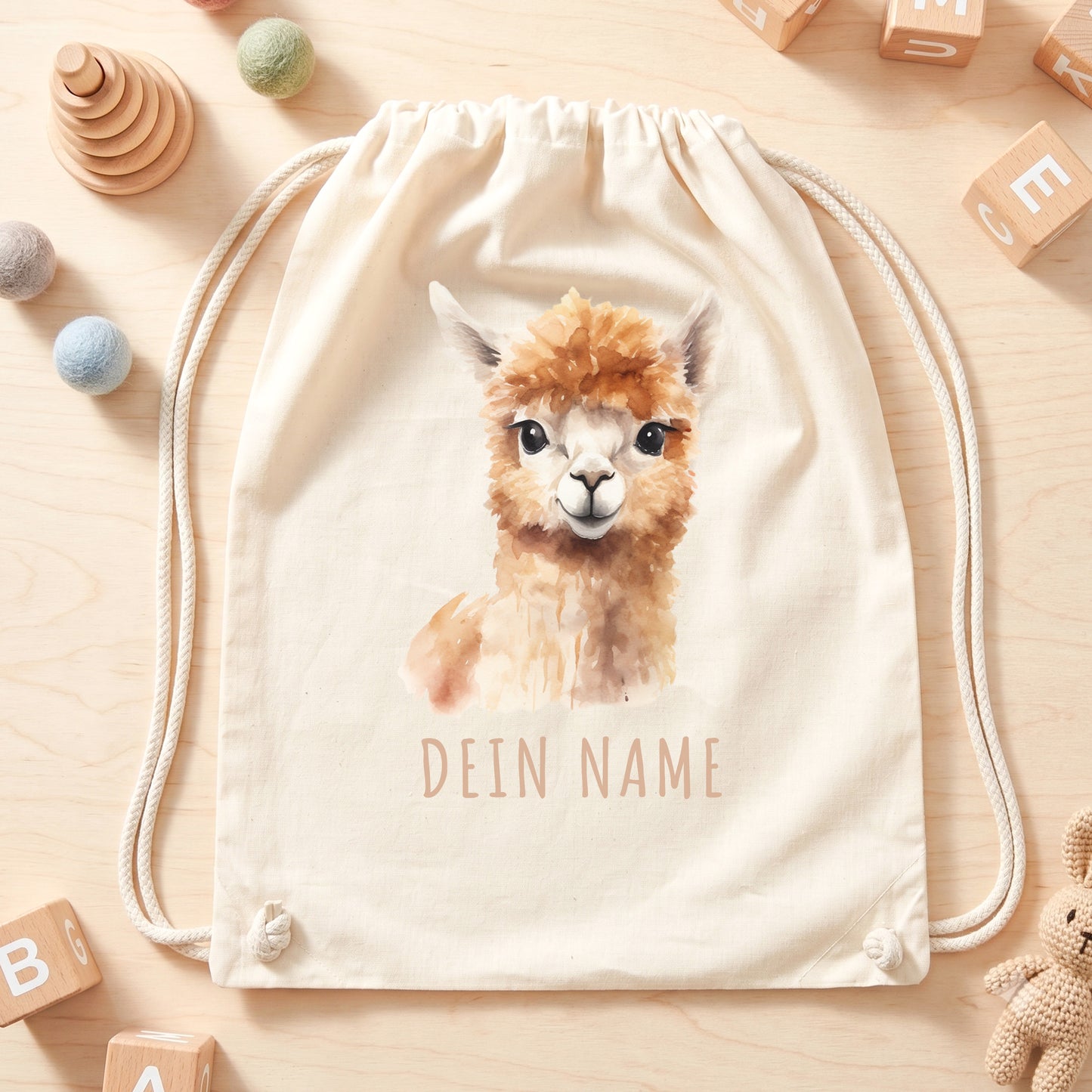 Lama Turnbeutel Kinder personalisierter Sportbeutel für den Kindergarten Stoffbeutel mit Kordelzug
