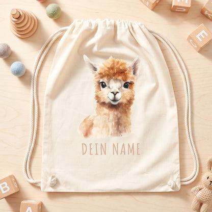 Lama Turnbeutel Kinder personalisierter Sportbeutel für den Kindergarten Stoffbeutel mit Kordelzug