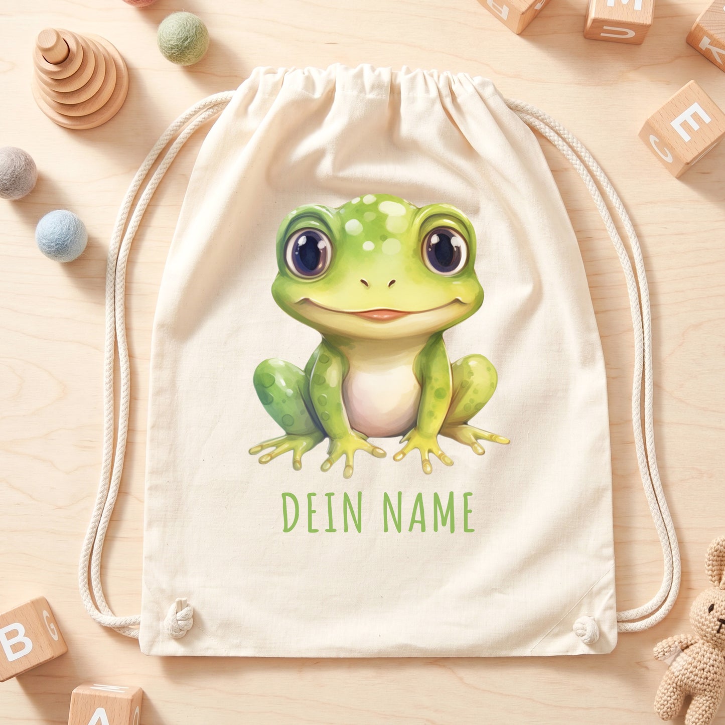 Frosch Turnbeutel Kinder personalisierter Sportbeutel für den Kindergarten Stoffbeutel mit Kordelzug