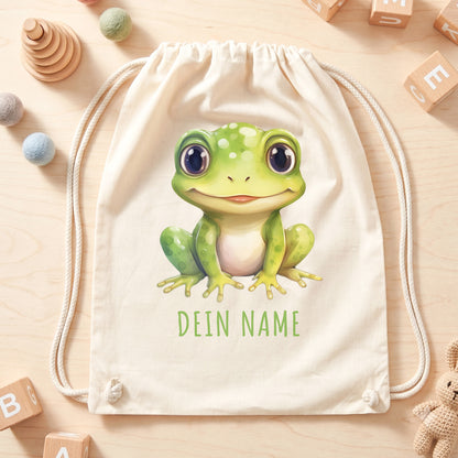 Frosch Turnbeutel Kinder personalisierter Sportbeutel für den Kindergarten Stoffbeutel mit Kordelzug