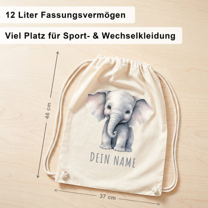 Elefant Turnbeutel Kinder personalisierter Sportbeutel für den Kindergarten Stoffbeutel mit Kordelzug