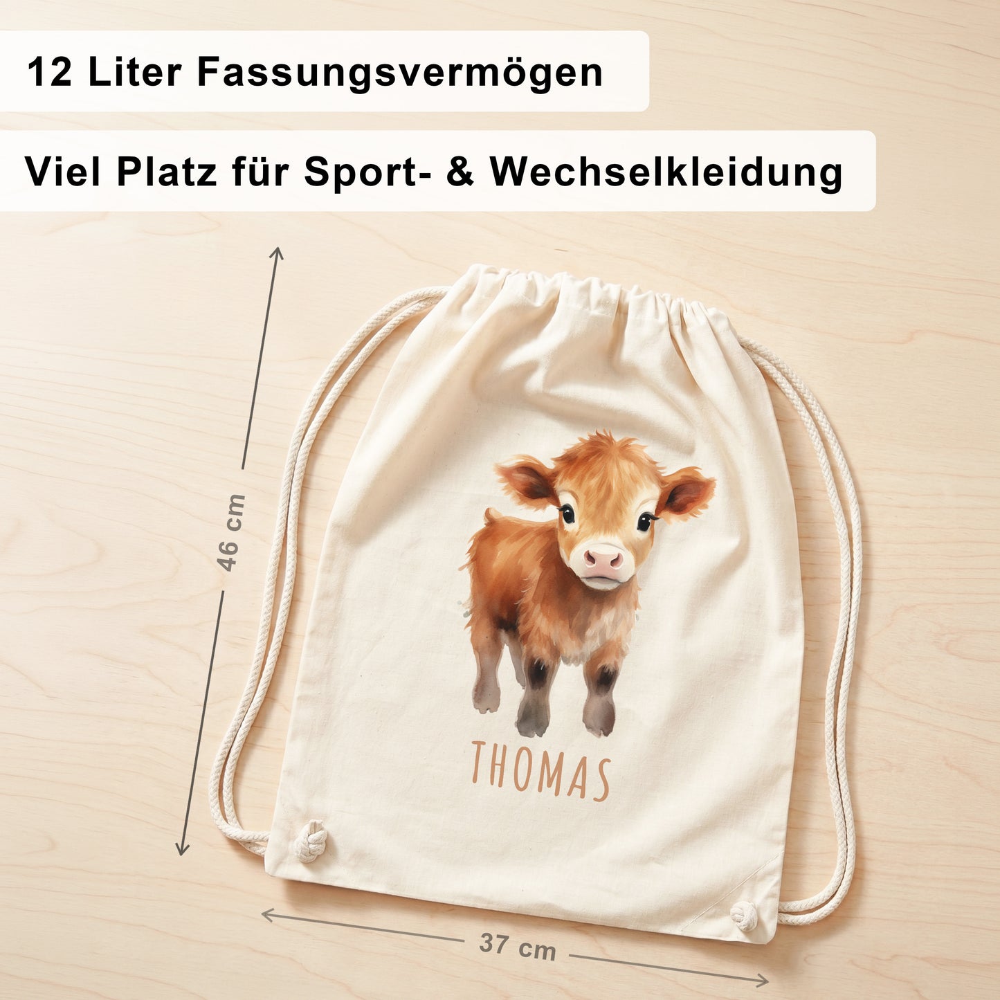 Kuh Turnbeutel Kinder personalisierter Sportbeutel für den Kindergarten Stoffbeutel mit Kordelzug