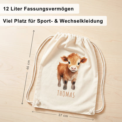 Kuh Turnbeutel Kinder personalisierter Sportbeutel für den Kindergarten Stoffbeutel mit Kordelzug