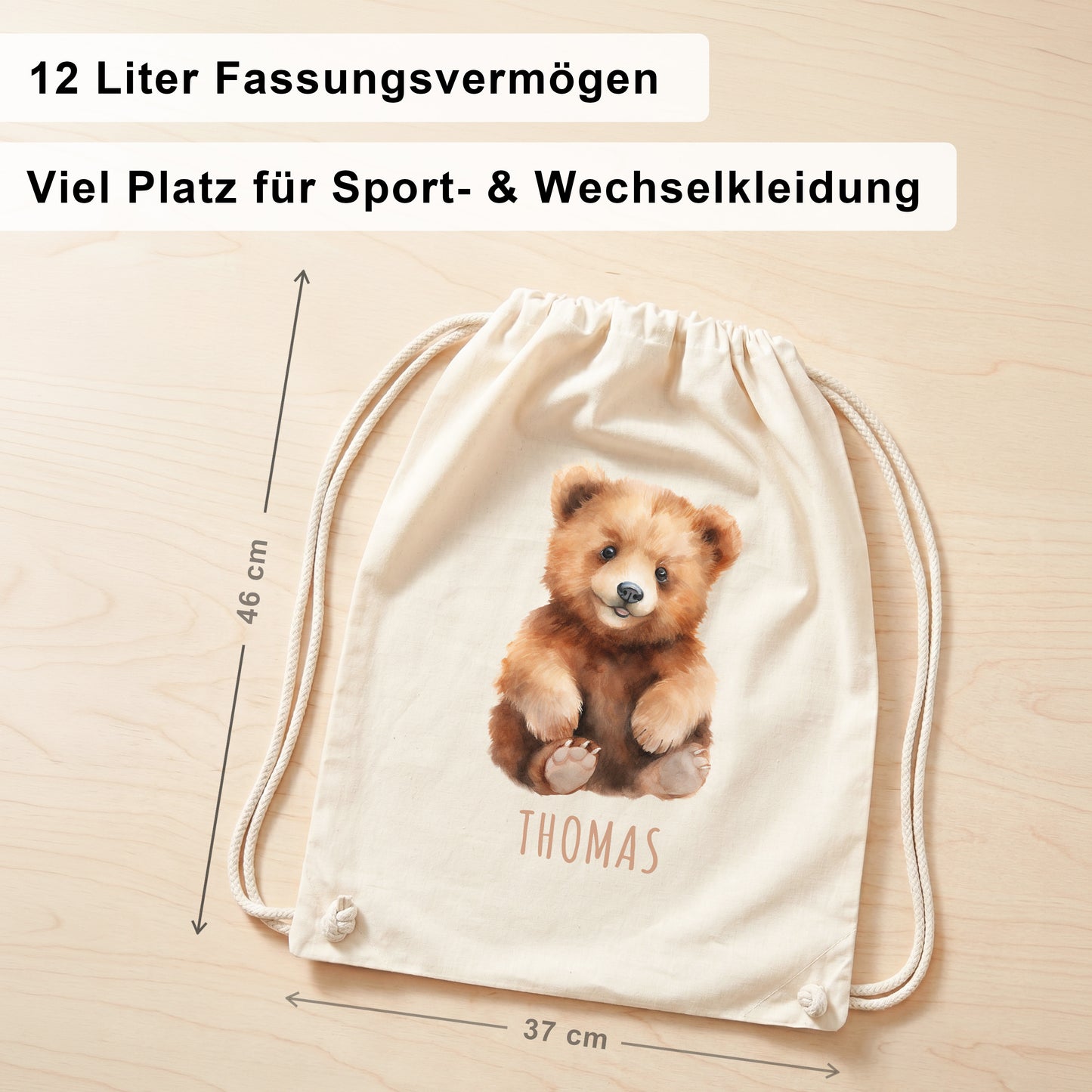 Bär Turnbeutel Kinder personalisierter Sportbeutel für den Kindergarten Stoffbeutel mit Kordelzug