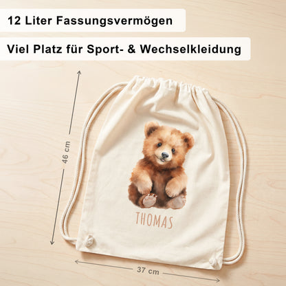 Bär Turnbeutel Kinder personalisierter Sportbeutel für den Kindergarten Stoffbeutel mit Kordelzug