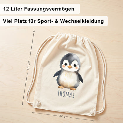 Pinguin Turnbeutel Kinder personalisierter Sportbeutel für den Kindergarten Stoffbeutel mit Kordelzug