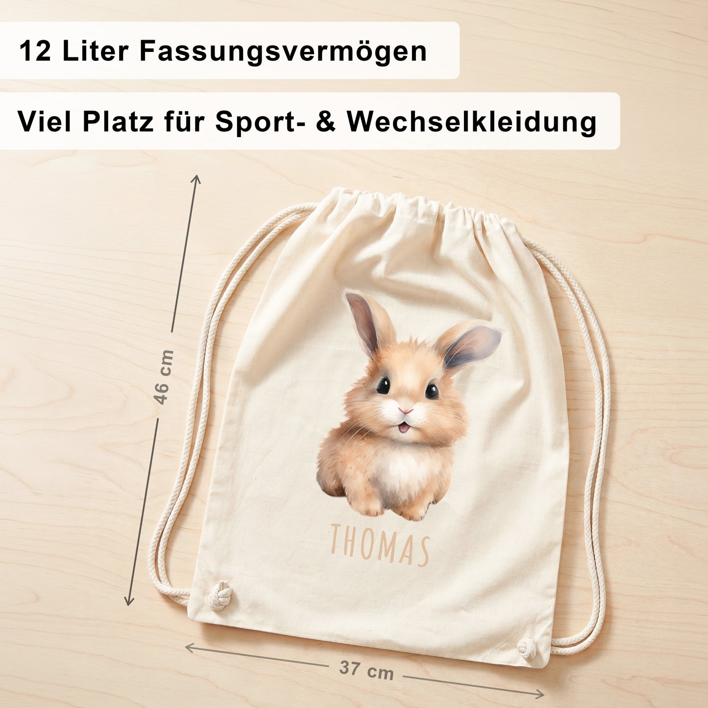 Hase Turnbeutel Kinder personalisierter Sportbeutel für den Kindergarten Stoffbeutel mit Kordelzug