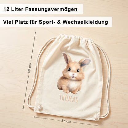 Hase Turnbeutel Kinder personalisierter Sportbeutel für den Kindergarten Stoffbeutel mit Kordelzug