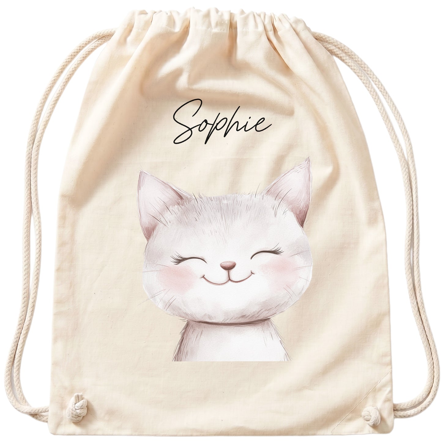 Katze Turnbeutel Kinder personalisierter Sportbeutel für Kindergarten & Kita Stoffbeutel mit Kordelzug