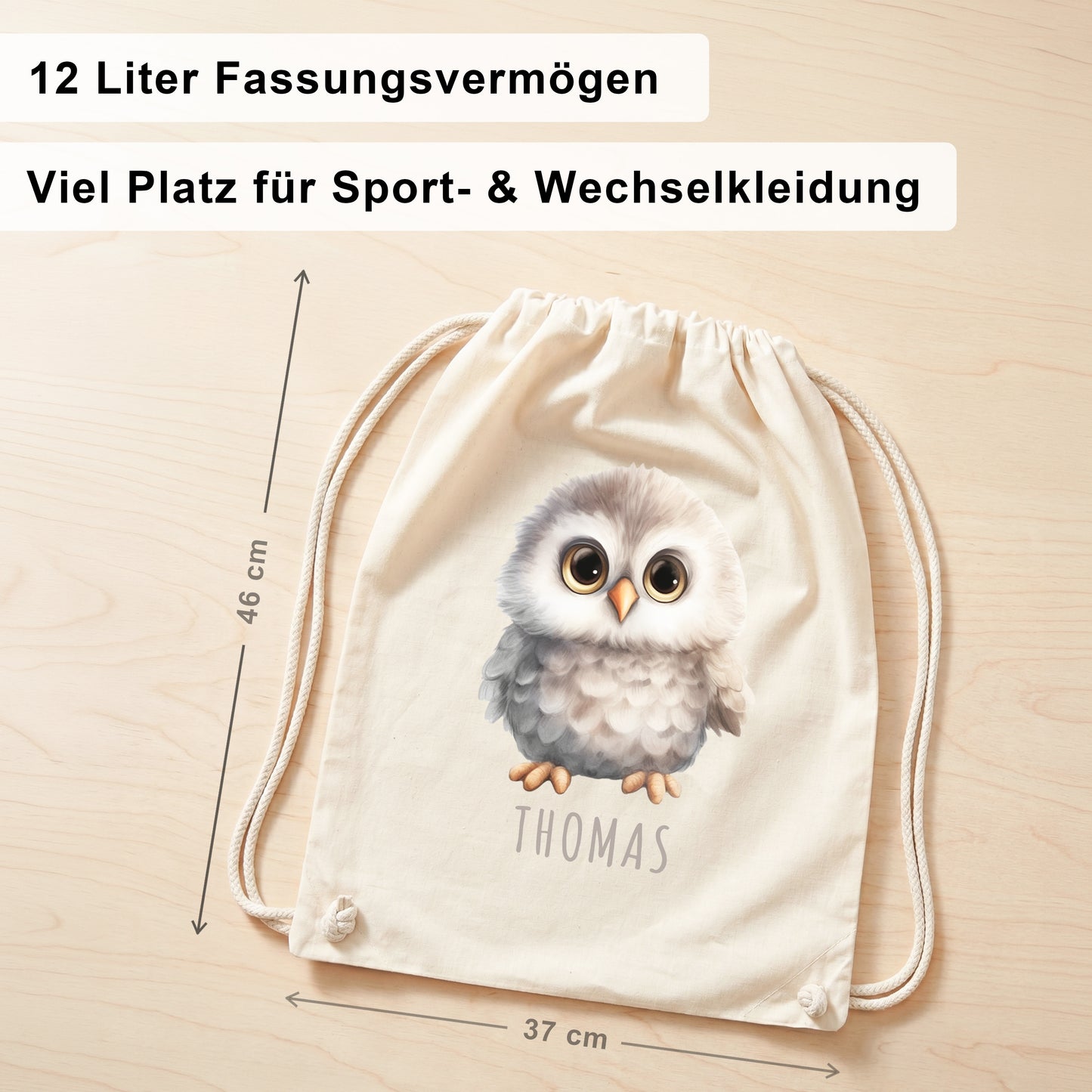 Eule Turnbeutel Kinder personalisierter Sportbeutel für den Kindergarten Stoffbeutel mit Kordelzug