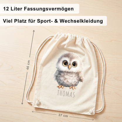 Eule Turnbeutel Kinder personalisierter Sportbeutel für den Kindergarten Stoffbeutel mit Kordelzug