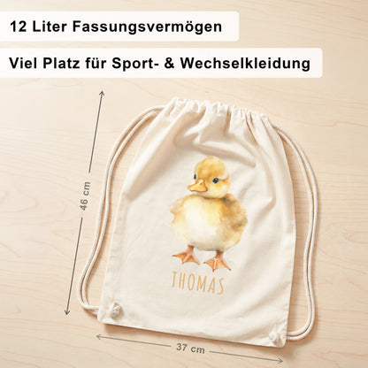 Ente Turnbeutel Kinder personalisierter Sportbeutel für den Kindergarten Stoffbeutel mit Kordelzug