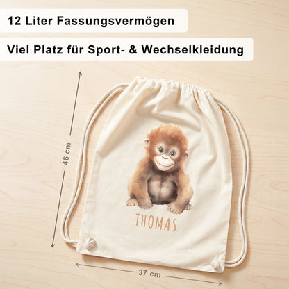 Affe Turnbeutel Kinder personalisierter Sportbeutel für den Kindergarten Stoffbeutel mit Kordelzug