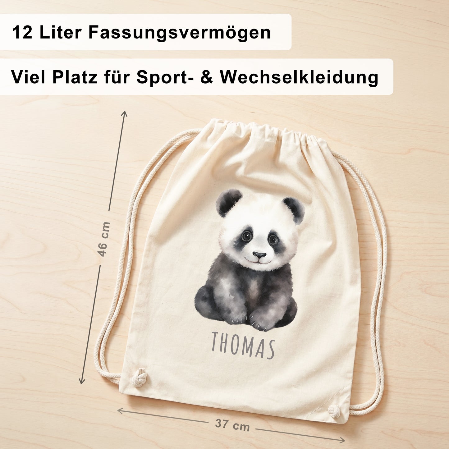 Panda Turnbeutel Kinder personalisierter Sportbeutel für den Kindergarten Stoffbeutel mit Kordelzug