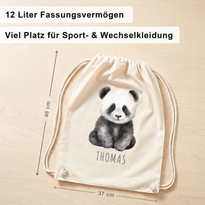 Panda Turnbeutel Kinder personalisierter Sportbeutel für den Kindergarten Stoffbeutel mit Kordelzug