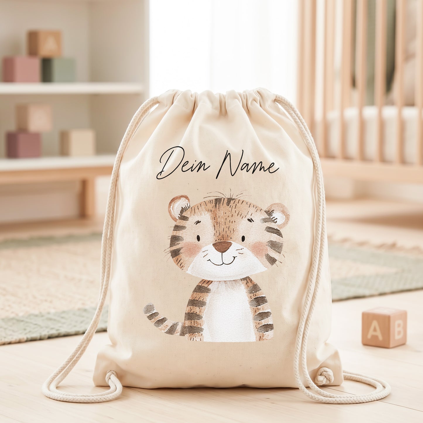 Tiger Turnbeutel für Kinder personalisierter Sportbeutel für den Kindergarten Stoffbeutel mit Kordelzug