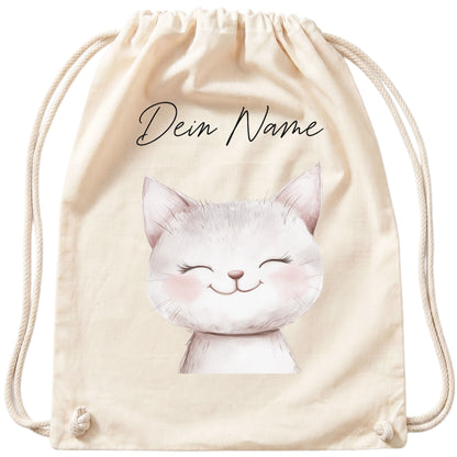 Katze Turnbeutel Kinder personalisierter Sportbeutel für Kindergarten & Kita Stoffbeutel mit Kordelzug