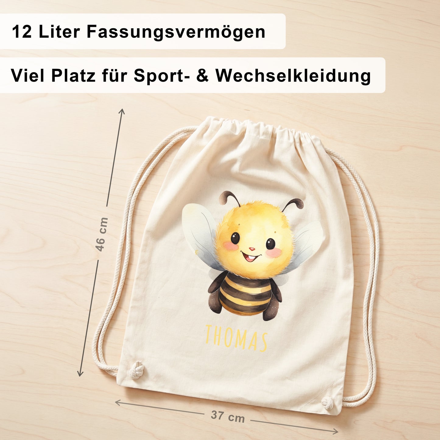 Biene Turnbeutel Kinder personalisierter Sportbeutel für den Kindergarten Stoffbeutel mit Kordelzug