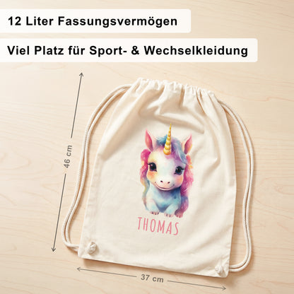 Einhorn Turnbeutel Kinder personalisierter Sportbeutel für den Kindergarten Stoffbeutel mit Kordelzug