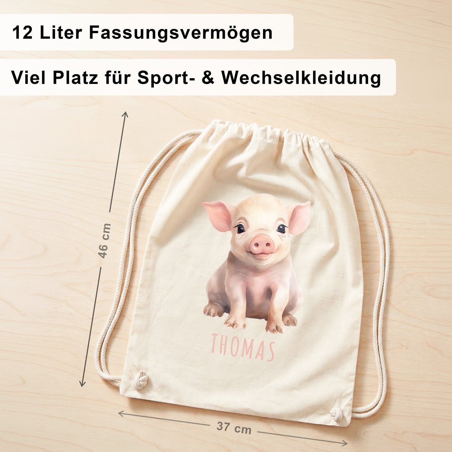 Schwein Turnbeutel Kinder personalisierter Sportbeutel für den Kindergarten Stoffbeutel mit Kordelzug