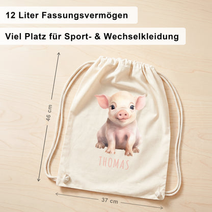Schwein Turnbeutel Kinder personalisierter Sportbeutel für den Kindergarten Stoffbeutel mit Kordelzug