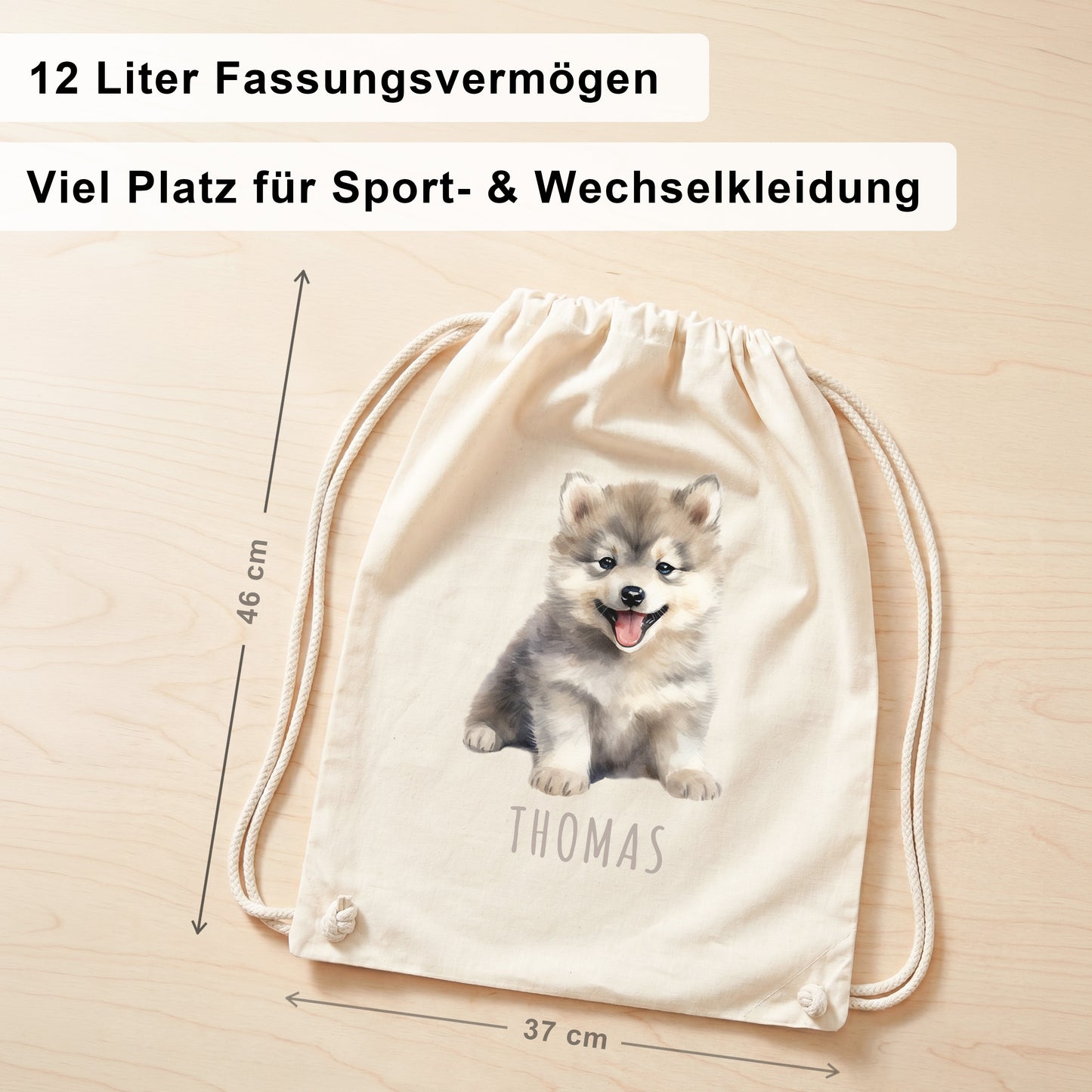Wolf Turnbeutel Kinder personalisierter Sportbeutel für den Kindergarten Stoffbeutel mit Kordelzug