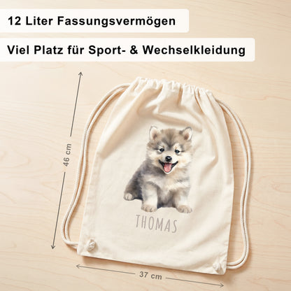 Wolf Turnbeutel Kinder personalisierter Sportbeutel für den Kindergarten Stoffbeutel mit Kordelzug