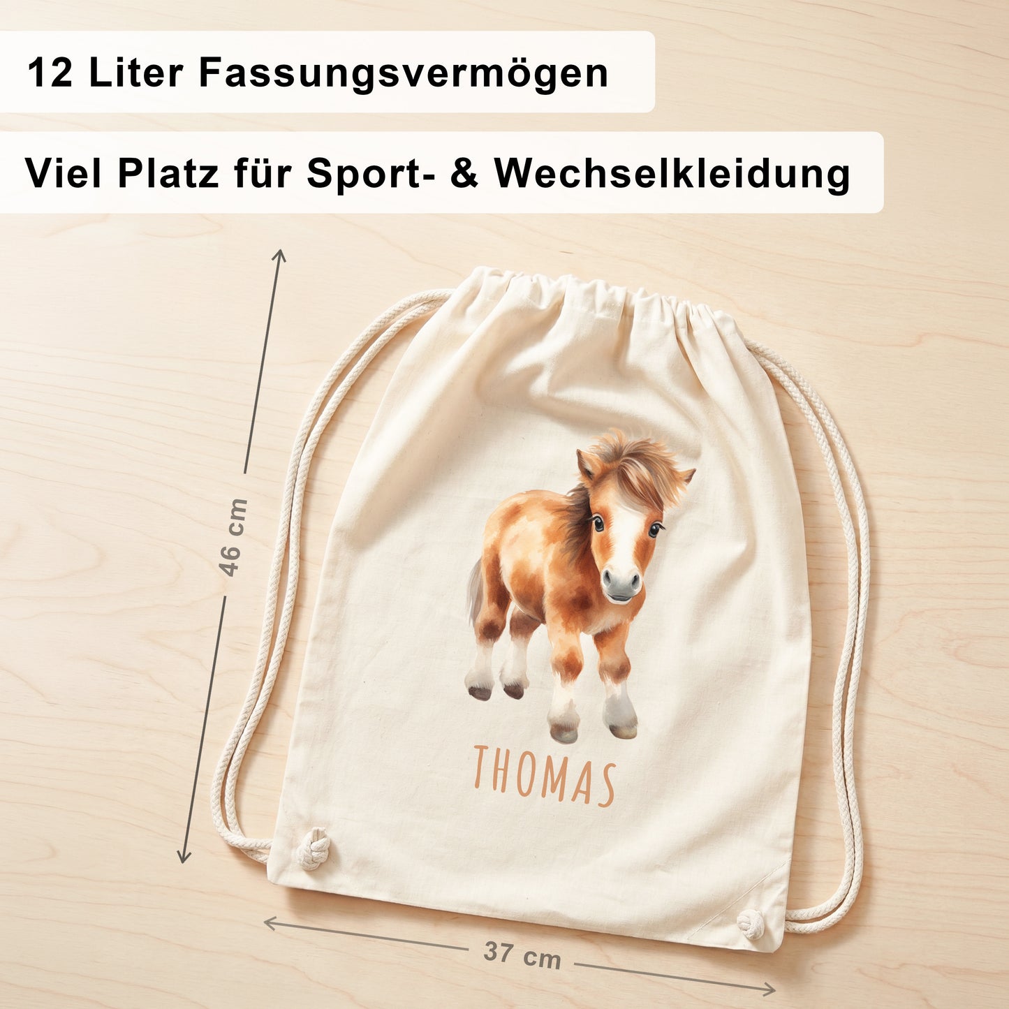 Pferd Turnbeutel Kinder personalisierter Sportbeutel für den Kindergarten Stoffbeutel mit Kordelzug