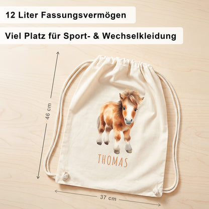 Pferd Turnbeutel Kinder personalisierter Sportbeutel für den Kindergarten Stoffbeutel mit Kordelzug