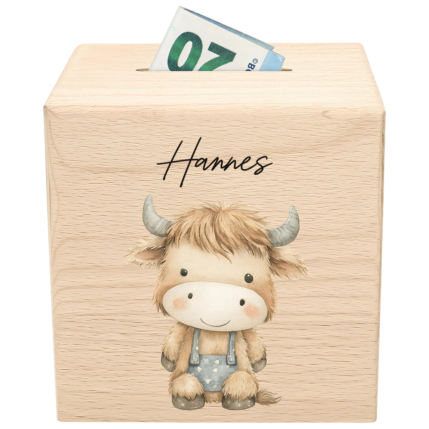 Bulle Spardose für Kinder aus Holz personalisierte Sparbox Holzspardose mit Schlüssel als Geldgeschenk