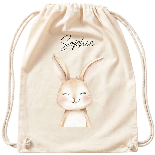 Hase Turnbeutel Kinder personalisierter Sportbeutel für Kindergarten & Kita Stoffbeutel mit Kordelzug