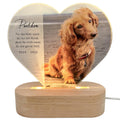 Gedenktafel Andenken an verstorbene Hunde LED-Lampe aus Acrylglas mit Foto Geschenk für Katzenbesitzer mit Holzfuß [Energieklasse A]