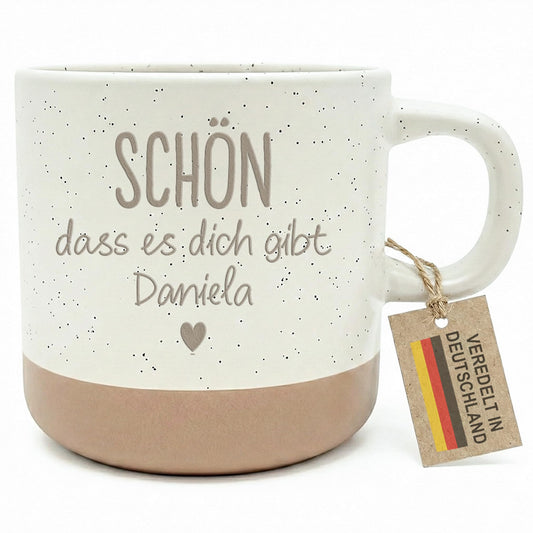 Schön dass es dich gibt Geschenk personalisierte Steingut Tasse mit Gravur & Namen Geschenk für beste Freundin