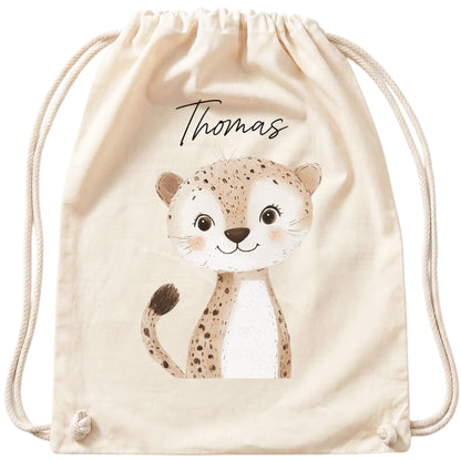 Leopard Turnbeutel für Kinder personalisierter Sportbeutel für den Kindergarten Stoffbeutel mit Kordelzug
