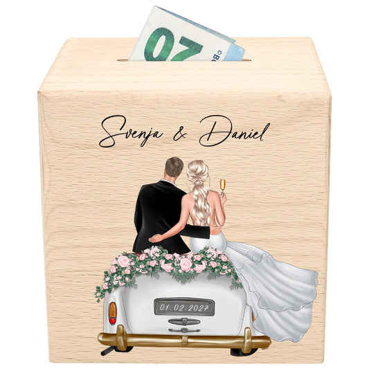 Geldgeschenk zur Hochzeit personalisierte Holz Spardose Hochzeitsgeschenk für Brautpaar als Geld Geschenk
