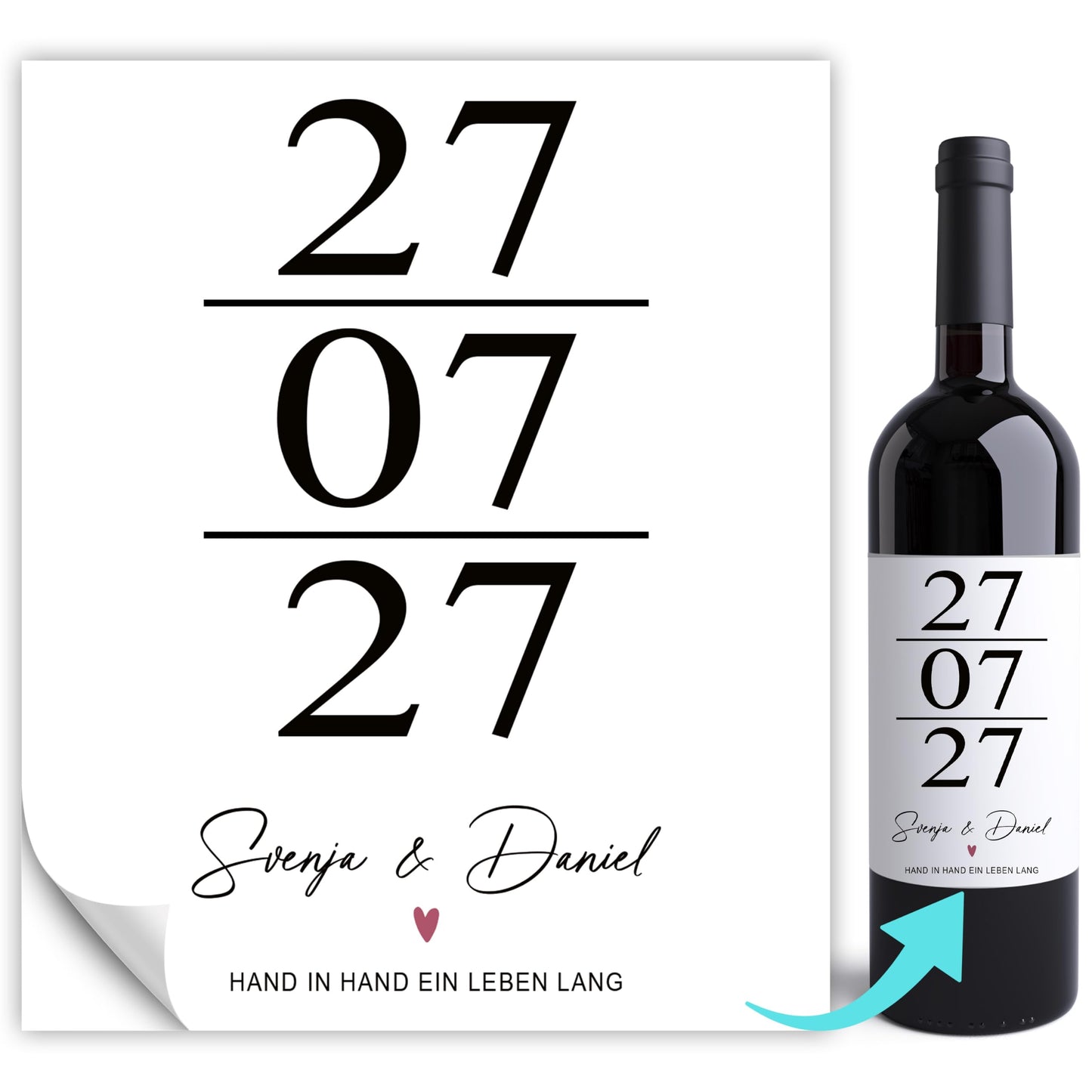 Flaschenetiketten zur Hochzeit personalisiert Weinetiketten  Hochzeitsgeschenk Wein Geschenk | 2 Stück | 10x12 cm