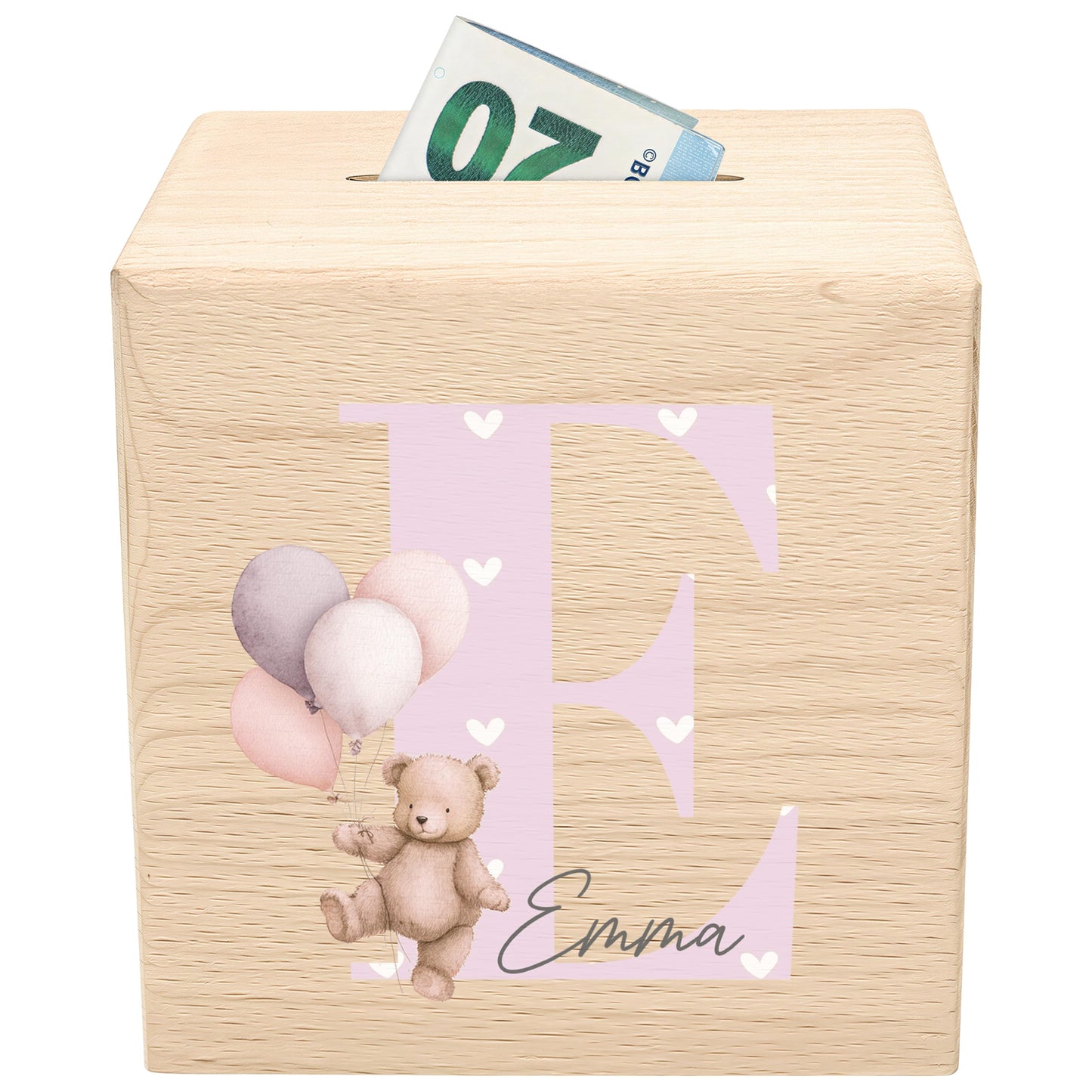 Buchstaben Spardose für Mädchen personalisierte Sparbox aus Holz als Geldgeschenk