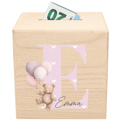 Buchstaben Spardose für Mädchen personalisierte Sparbox aus Holz als Geldgeschenk