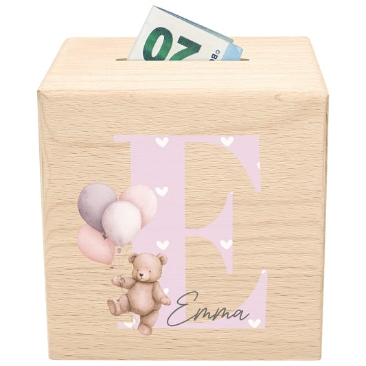 Buchstaben Spardose für Mädchen personalisierte Sparbox aus Holz als Geldgeschenk