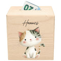 Katze Spardose für Kinder aus Holz personalisierte Sparbox Holzspardose mit Schlüssel als Geldgeschenk