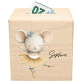 Spardose für Mädchen personalisierte Sparbox aus Holz mit Maus Geldgeschenk für Kinder